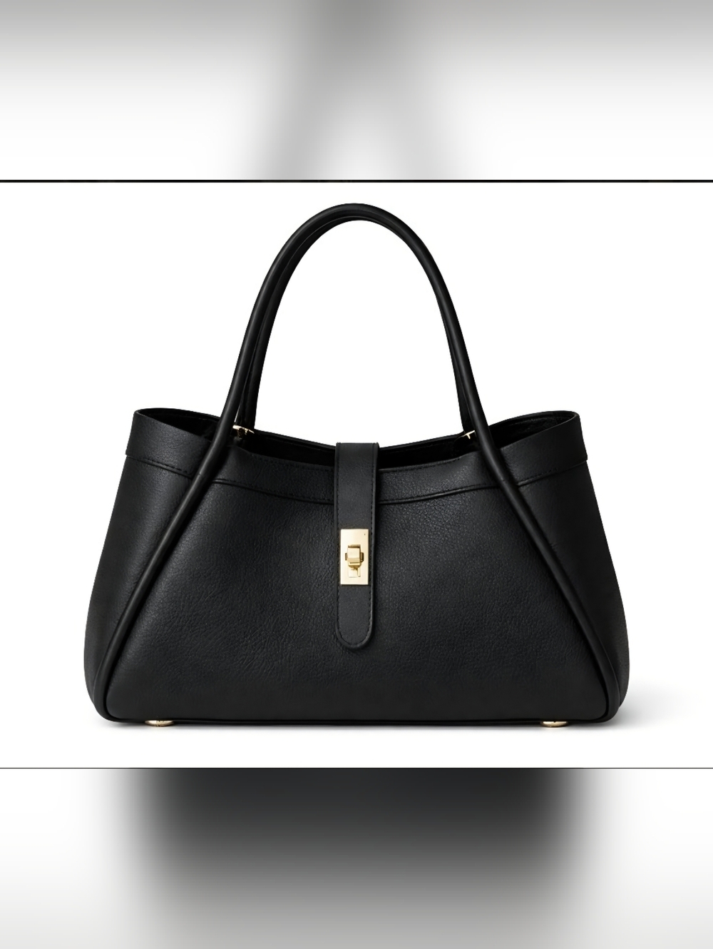 Classic Black Italian Leather Tote Handbag with Gold Hardware
